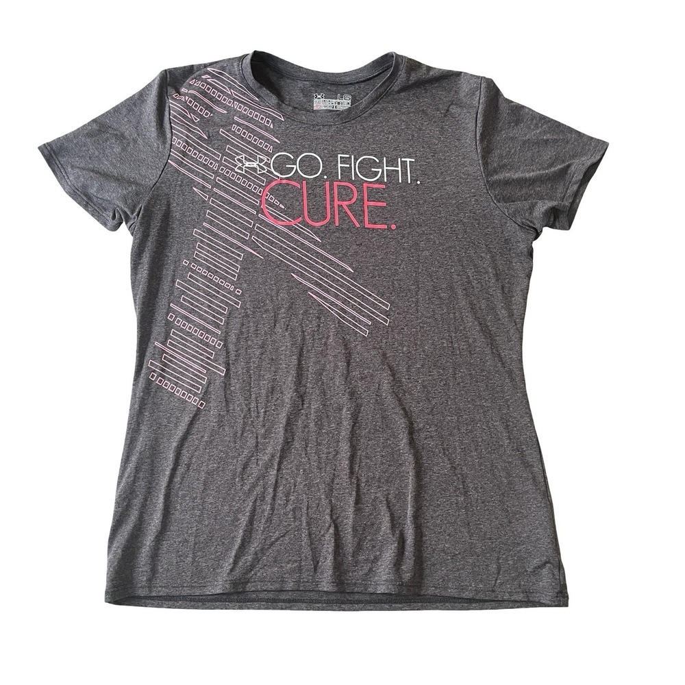 Under Armour Women's Size L Semi-Fitted T-Shirt Crewneck Cancer Cure Ribbon Gray